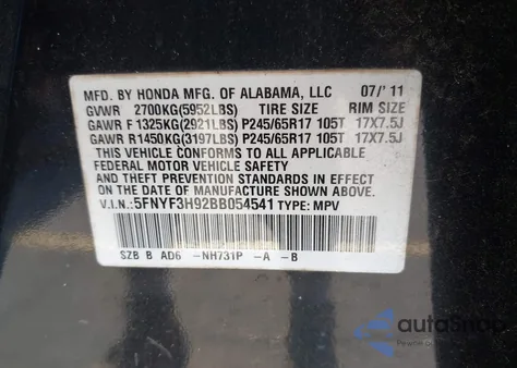 2011 Honda Pilot Touring z USA, uszkodzony, nr VIN 5FNYF3H92BB054541